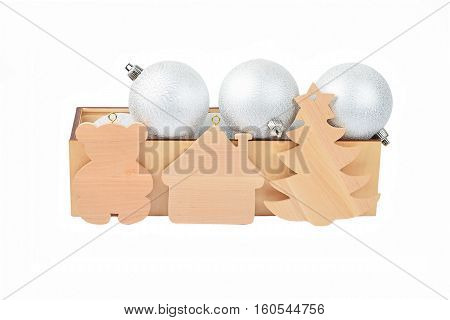 Wooden Box With Christmas Baubles