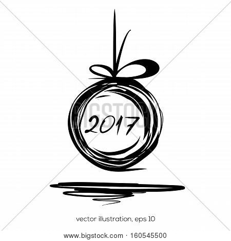New Year 2017. Christmas doodle design. Sloppily painted Christmas ball on a white background. Vector illustration