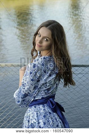 girl in a long dress with her hair 