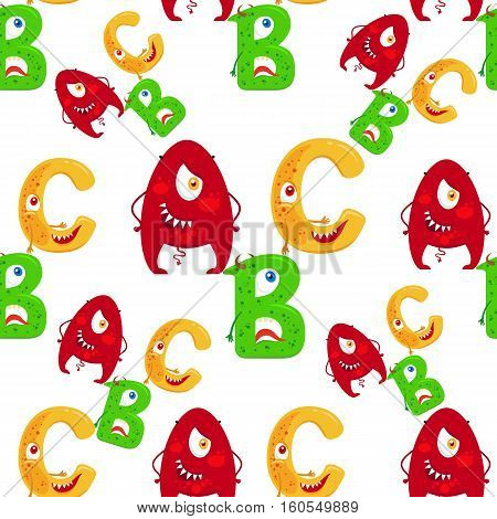 Cartoon ABC seamless pattern on transparent background. Vector illustration