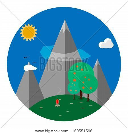 Landscape icon with mountain in flat design