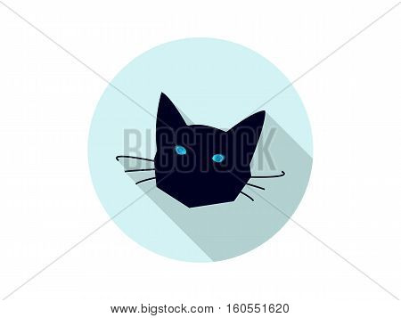 Black cat head icon with blue eyes