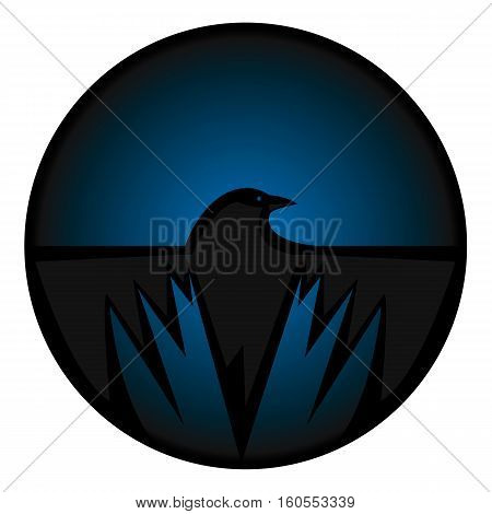 Crow eye and wings circle icon blue