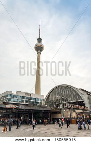 BERLIN, GERMANY- May 18, 2016: Tv tower or Fersehturm in Berlin on May 18, 2016. BERLIN, Germany.