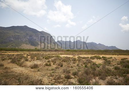 Desert with mountains in background sam roi yod national park Thailand