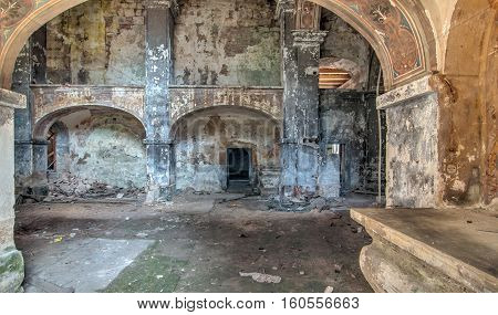 Interior of the ruined and abandoned church of All Saints in Czech republic