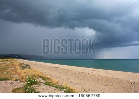 Storm over Slapton Sands beach in Devon