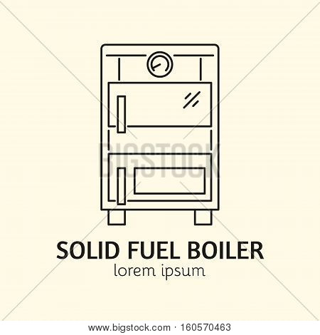House Heating Single Logo. Illustration of Solid Fuel Boiler made in trendy line style vector. Clean and Simple modern emblem for shop product or company. Perfect for your business.