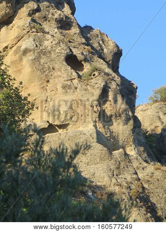 Rockscape against blue sky near Alora Andalusia