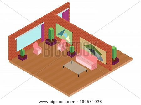Isomatric model of room and brick wall EPS 10