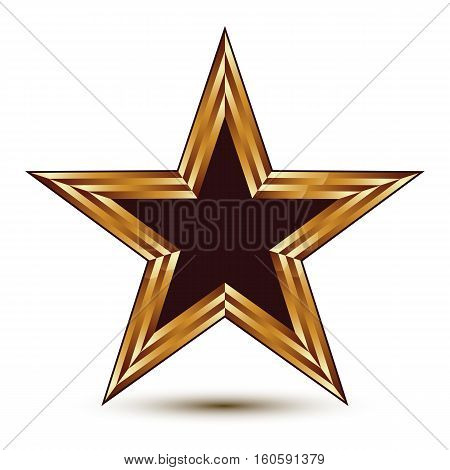 Heraldic Vector Template With Five-pointed Black Star With Golden Outline, Dimensional Royal Geometr