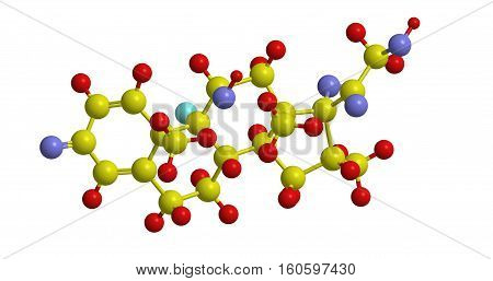 Molecular structure of Dexamethasone steroid medication 3D rendering