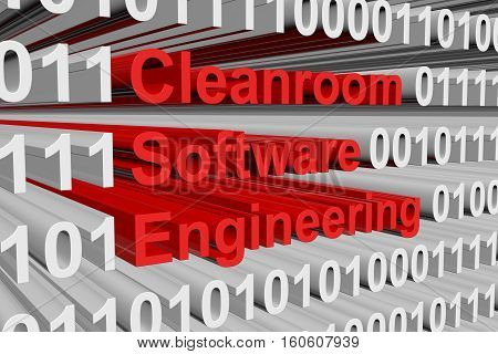 Cleanroom Software Engineering is presented in the form of binary code 3d illustration