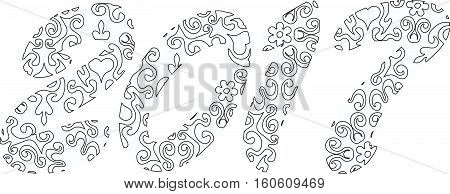 Numbers "2017" with openwork elements for coloring. Vector illustration.