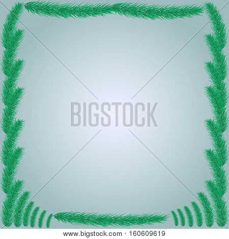 Frame of coniferous branches. Background with evergreen trees. Backdrop for a Christmas design. Vector illustration with branches of pine spruce fir or conifer.