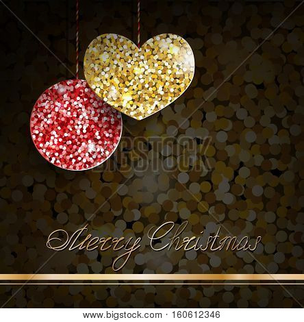 vector christmas decorations on gold glitter background
