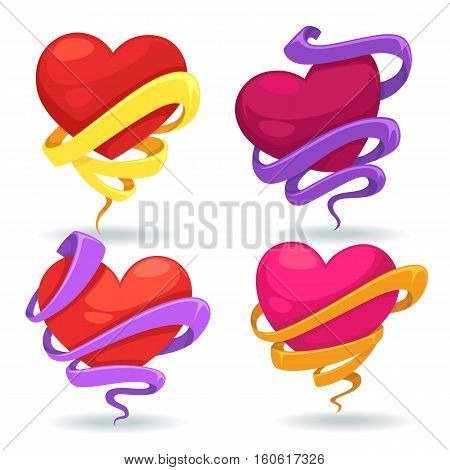 vector collection of bright hearts tape and ribbons