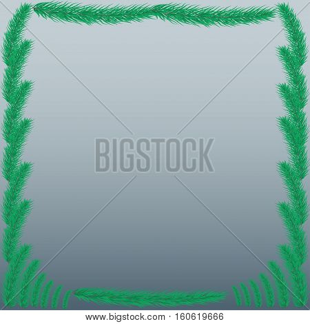 Frame of coniferous branches. Background with evergreen trees. Backdrop for a Christmas design. Vector illustration with branches of pine spruce fir or conifer.