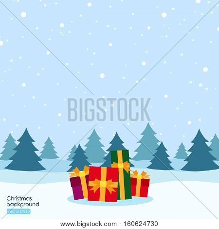 erry Christmas gift boxes, New Year eve, flat style greeting card poster