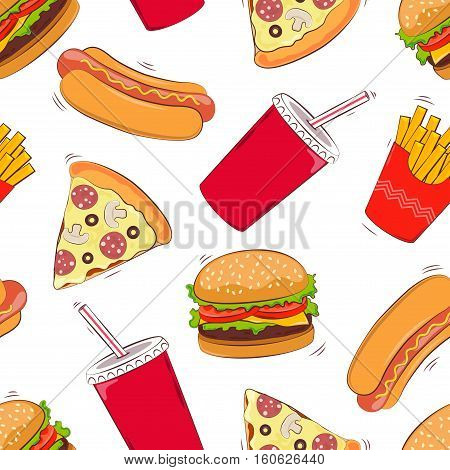 Seamless background of fast food. Fast food. Vector illustration.