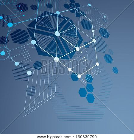 3d vector abstract blue background created in Bauhaus retro style. Dimensional modern geometric composition can be used as templates and layouts.