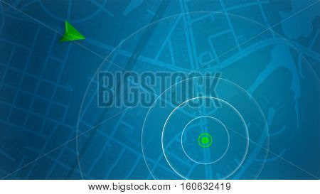 Blue map with location and POI background (illustration)