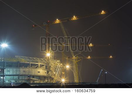 the construction of stadiums for the World Cup in 2018 the city of Kaliningrad Russia. Night photo