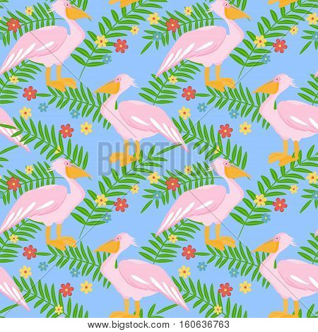 Pelican bird seamless pattern background. Vector illustration