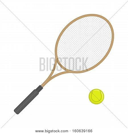 Vector illustration of a tennis racket and ball isolated on white background. Flat style.