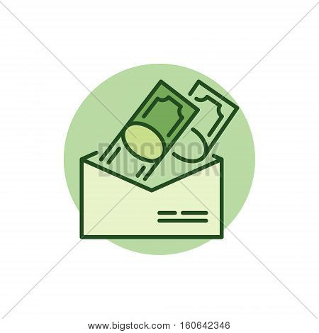 Money in envelope colorful icon. Vector receiving and giving cash symbol or logo element