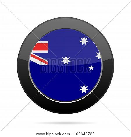 National flag of Australia. Shiny black round button with shadow.