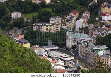Aerial View Of Spa Town Karlovy Vary In Czech Republic