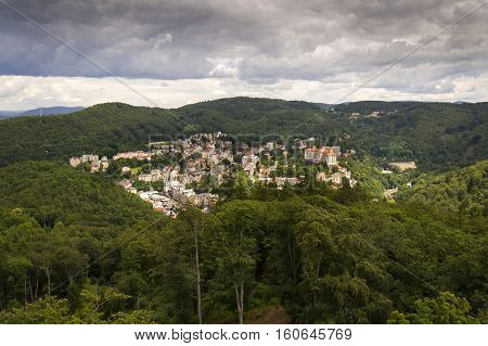 Aerial View Of Spa Town Karlovy Vary In Czech Republic