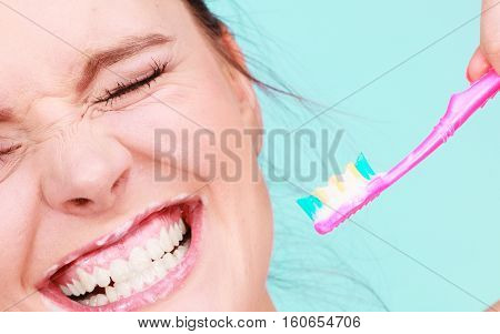 Woman Brushing Cleaning Teeth