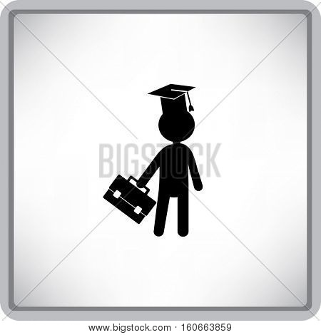 Flat icon. The man in the square academic cap with a briefcase.