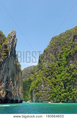 Beautiful view of Pileh Lagoon, Phi Phi Islands, THAILAND.