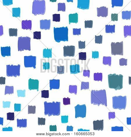 Seamless pattern with small hand painted squares blue color abstract . Vector geometric.