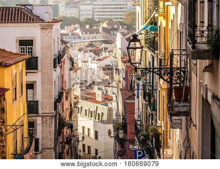Architecture in the Old Town of Lisbon Portugal.