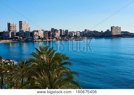 View to the skyline of Albufereta at sunny winter day. Costa Blanca Alicante. Spain