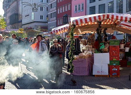 Nuremberg Germany - November 29 2016: Crowd of people on a Nuremberg's Christmas Market one of Germany's oldest Christmas fairs. Bavaria Germany
