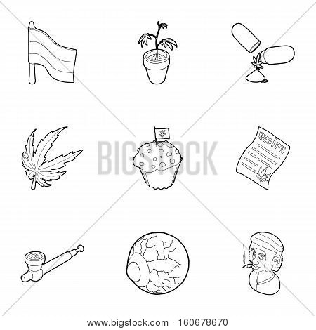 Hashish icons set. Outline illustration of 9 hashish vector icons for web