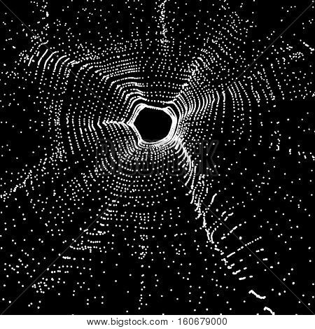Black hole made from Flying Particles. Abstract Background. 3D Vector Illustration.