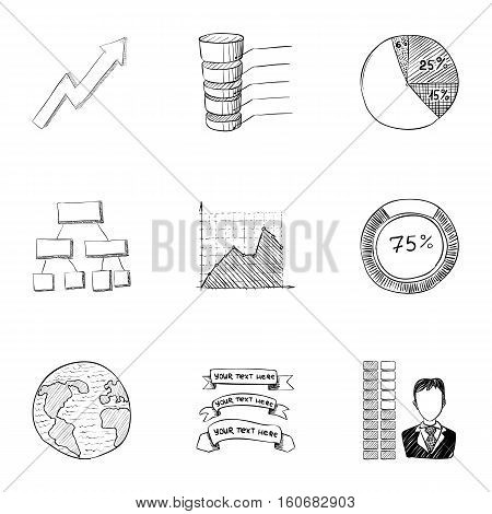 Marketing icons set. Hand drawn illustration of 9 marketing vector icons for web
