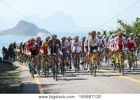 RIO DE JANEIRO, BRAZIL - AUGUST 6, 2016: Cyclists ride during Rio 2016 Olympic Cycling Road competition of the Rio 2016 Olympic Games in Rio de Janeiro
