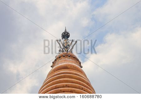 Temples beautiful Phra Pathom Chedi landmark of Thailand on blue sky background