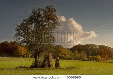 Il famoso menhir di Oppagne in Belgio, nel bel sole d'autunno