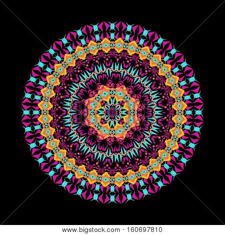 Vector colorful mosaic mandala. Beautiful design element in ethnic style. Indian tribal oriental ornament. Geometric and floral motives