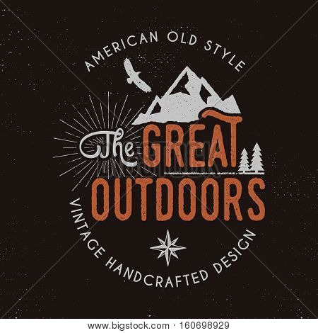 Great outdoors badge. Typography camping style. Vector