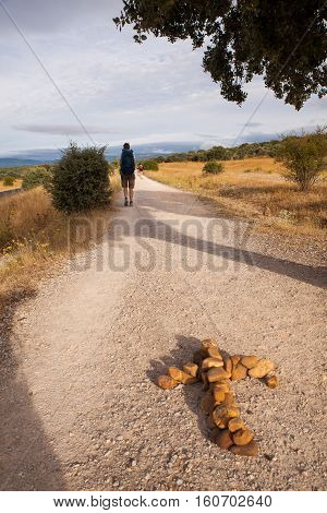 ASTORGA COUNTRYSIDE SPAIN - AUGUST 04: Pilgrimn along the way of St. James on August 03 2016