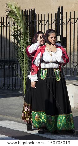 SELARGIUS, ITALY - September 9, 2012: Former marriage Selargino - Sardinia - portrait of beautiful girls in traditional Sardinian costume